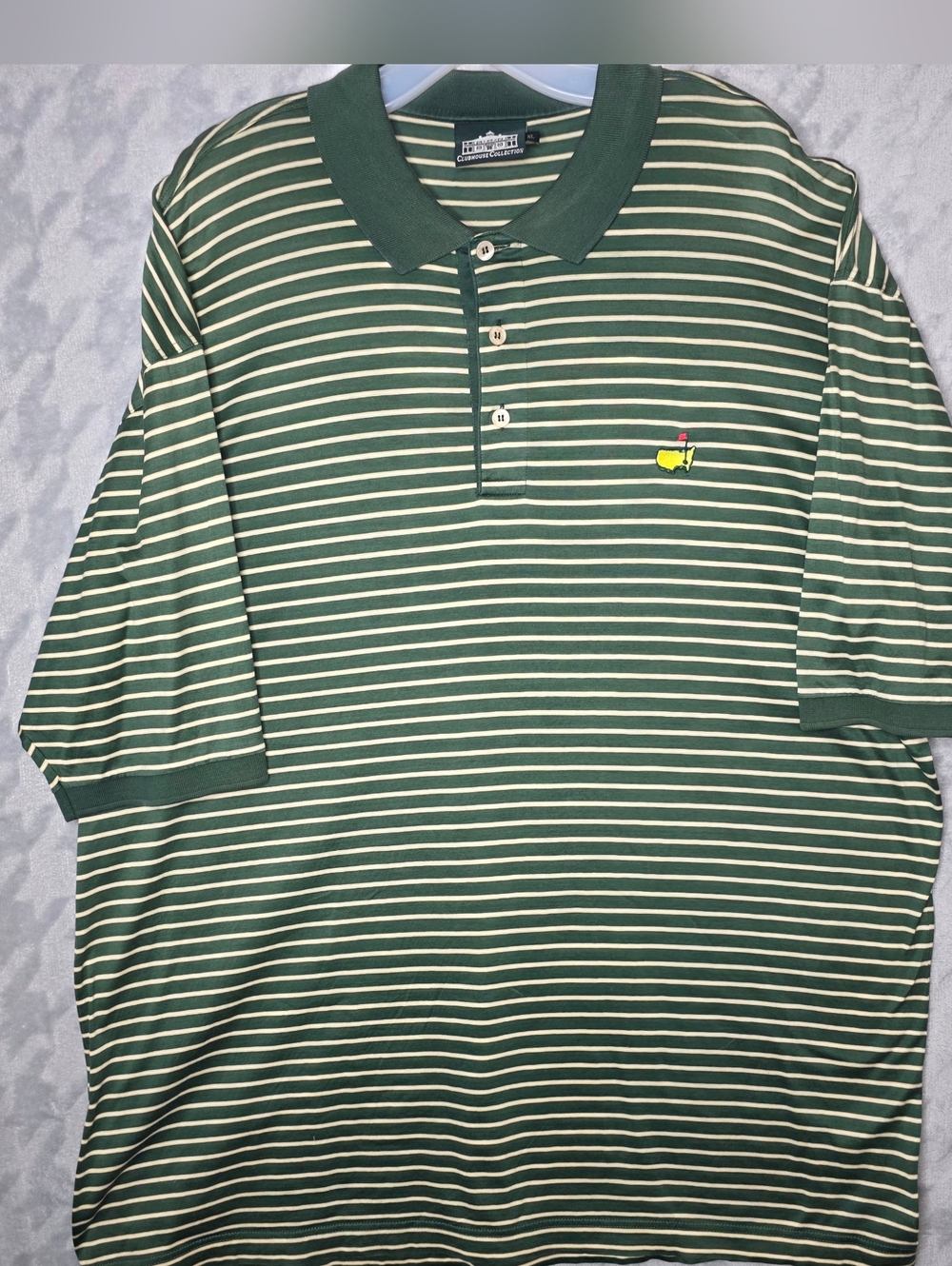 Clubhouse Collection Classic Striped Polo Masters Embroided Logo Forest Green